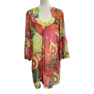 Trina Turk Sz 10 Medium Multicolor 3/4 Sleeve Mini Dress Cover-Up Lightweight*